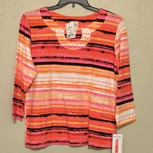 XL Orange Multi-Stripe Ruby Rd Top